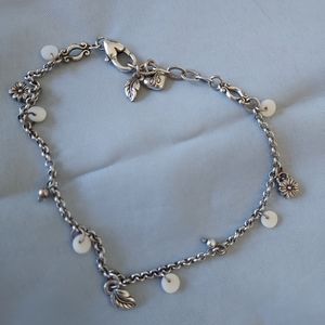 Brighton Dangle White Shell, Flower & Feather Anklet Ankle Bracelet